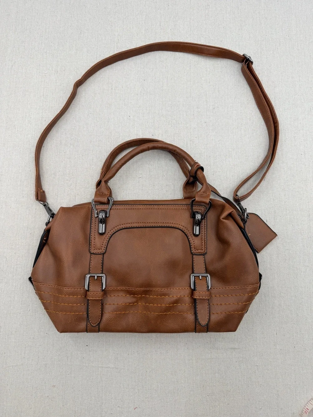 Brown Leatherette Satchel Handbag
